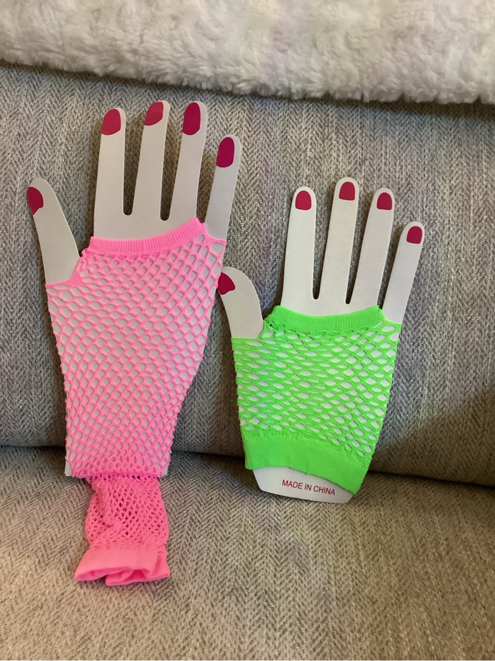 Neon Pink & Green Fishnet Fingerless Cosplay Concert Costume Gloves